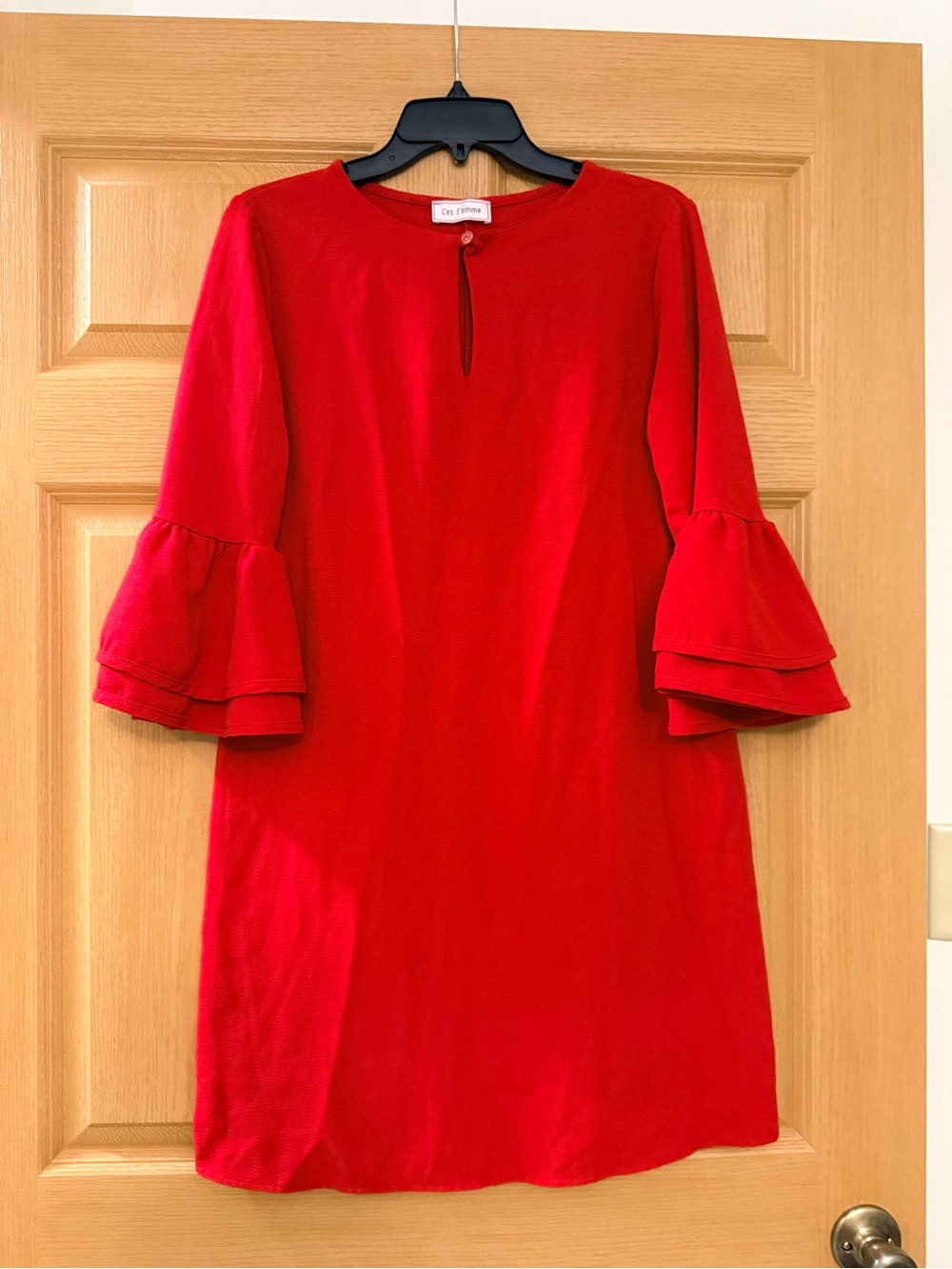 Ces Femme Red Tiered Bell-Sleeve Midi Dress